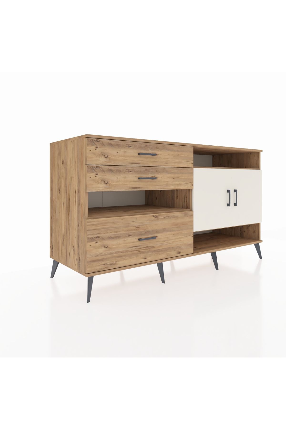 Kronos Konsol 4 Raflı 3 Çekmeceli 2 Kapaklı 176x59x99 Çam-Aytaşı/Çam