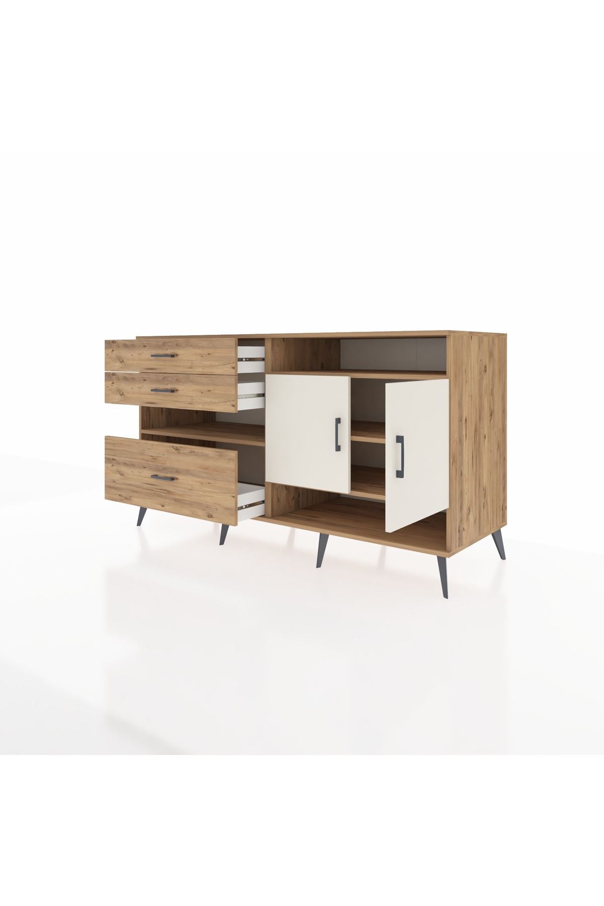 Kronos Konsol 4 Raflı 3 Çekmeceli 2 Kapaklı 176x59x99 Çam-Aytaşı/Çam