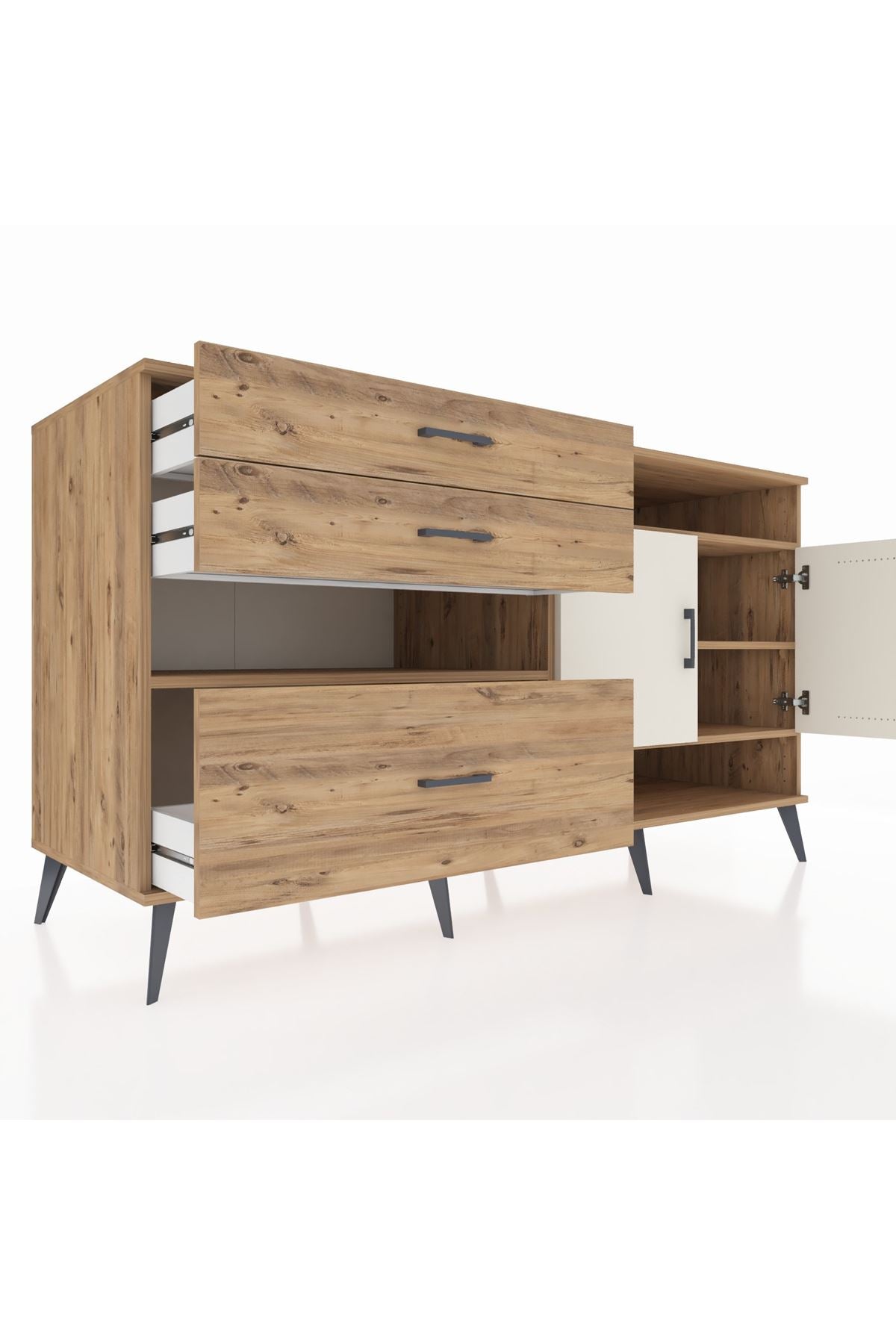 Kronos Konsol 4 Raflı 3 Çekmeceli 2 Kapaklı 176x59x99 Çam-Aytaşı/Çam