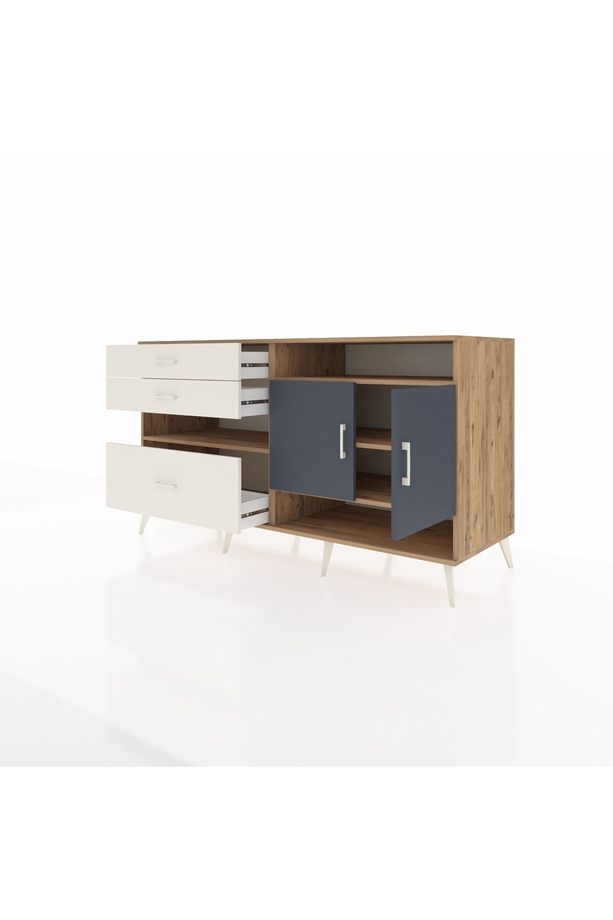 Kronos Konsol 4 Raflı 3 Çekmeceli 2 Kapaklı 176x59x99 Çam-Antrasit/Aytaşı