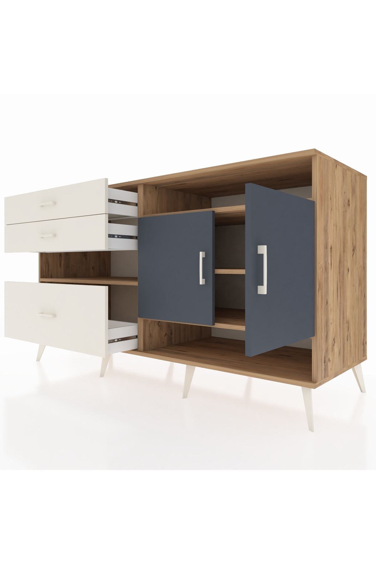 Kronos Konsol 4 Raflı 3 Çekmeceli 2 Kapaklı 176x59x99 Çam-Antrasit/Aytaşı