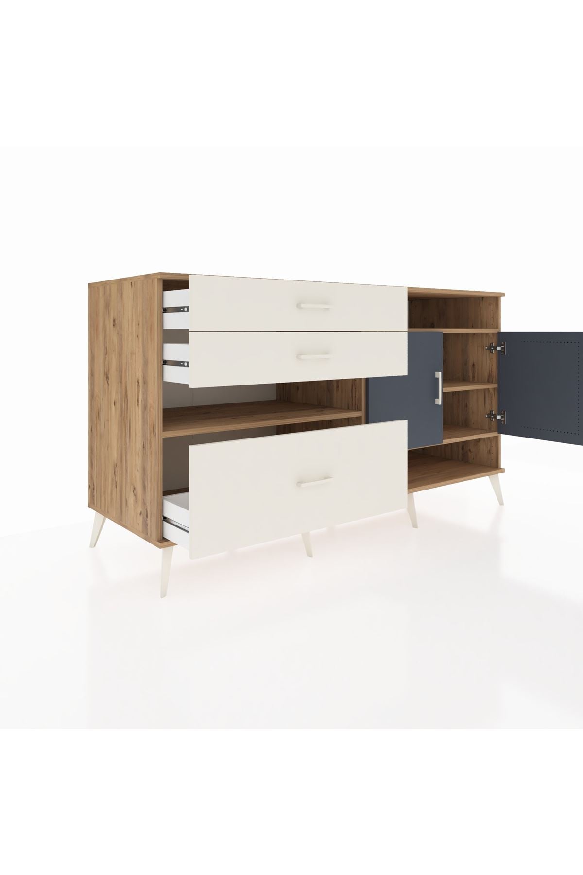 Kronos Konsol 4 Raflı 3 Çekmeceli 2 Kapaklı 176x59x99 Çam-Antrasit/Aytaşı