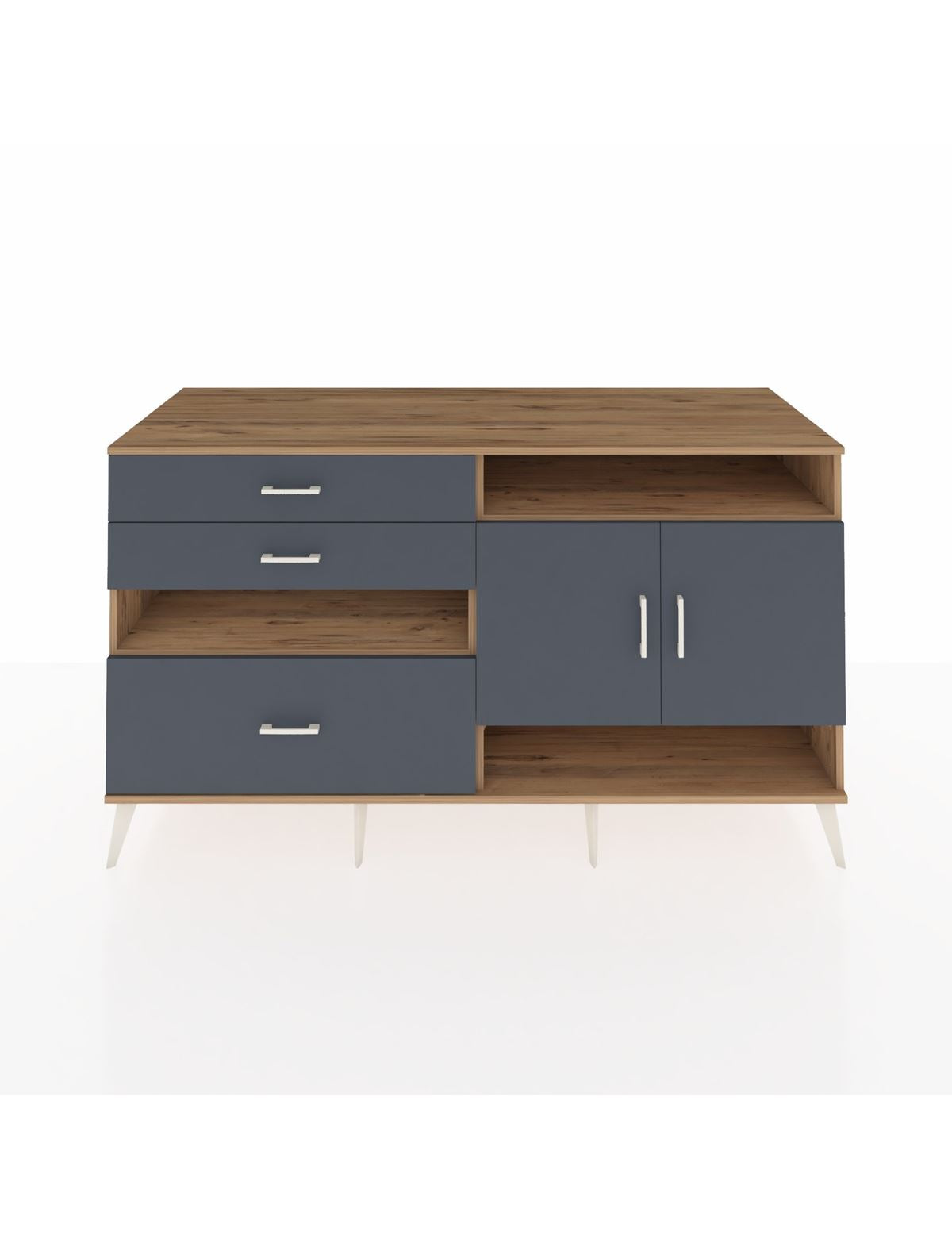 Kronos Konsol 4 Raflı 3 Çekmeceli 2 Kapaklı 176x59x99 Çam-Antrasit