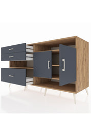 Kronos Konsol 4 Raflı 3 Çekmeceli 2 Kapaklı 176x59x99 Çam-Antrasit