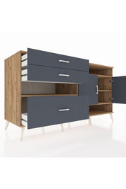 Kronos Konsol 4 Raflı 3 Çekmeceli 2 Kapaklı 176x59x99 Çam-Antrasit