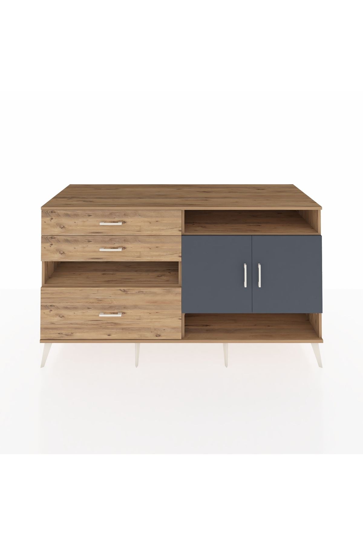 Kronos Konsol 4 Raflı 3 Çekmeceli 2 Kapaklı 176x59x99 Çam-Antrasit/Çam