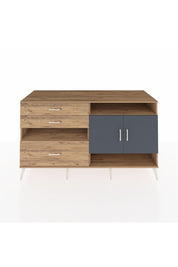 Kronos Konsol 4 Raflı 3 Çekmeceli 2 Kapaklı 176x59x99 Çam-Antrasit/Çam