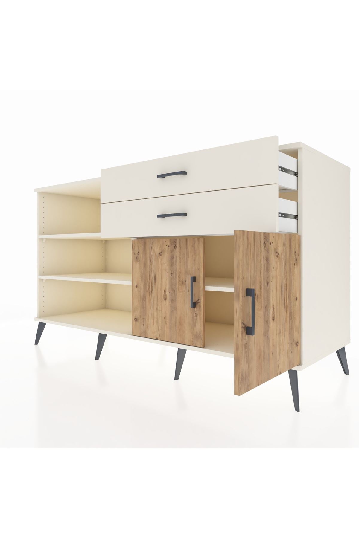 Kronos Konsol 3 Raflı 2 Çekmeceli 2 Kapaklı 176x59x99 Aytaşı-Çam/Aytaşı