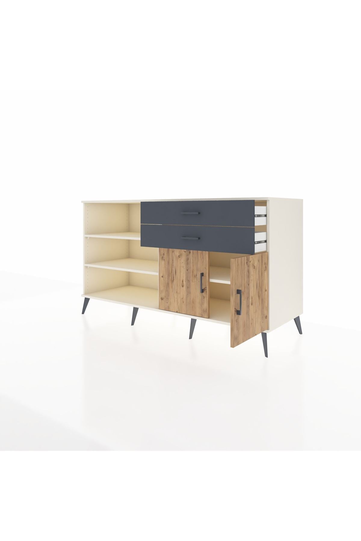 Kronos Konsol 3 Raflı 2 Çekmeceli 2 Kapaklı 176x59x99 Aytaşı-Çam/Antrasit