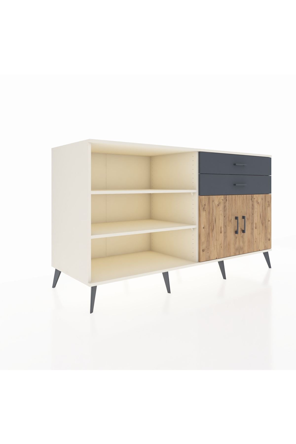 Kronos Konsol 3 Raflı 2 Çekmeceli 2 Kapaklı 176x59x99 Aytaşı-Çam/Antrasit