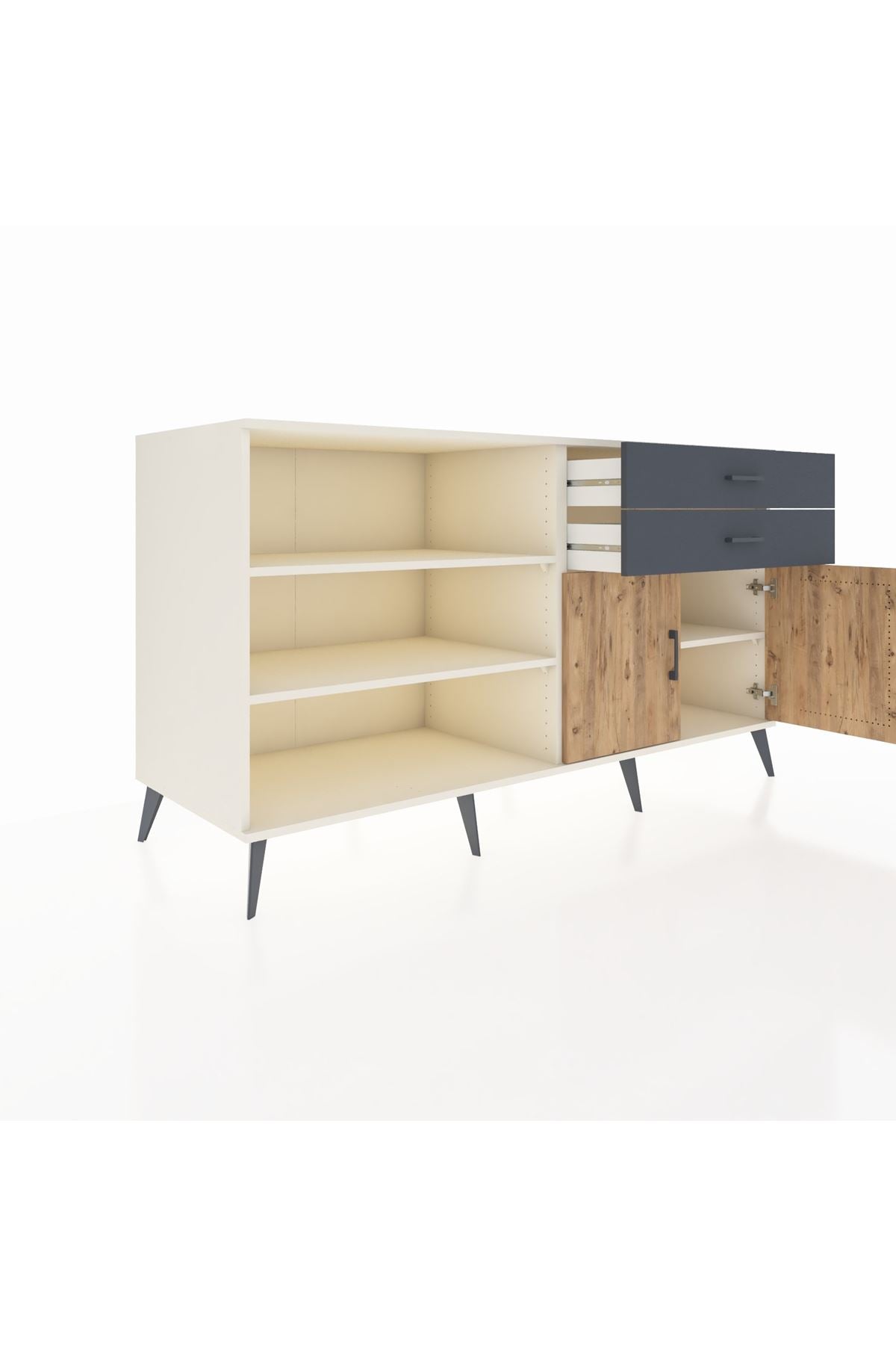 Kronos Konsol 3 Raflı 2 Çekmeceli 2 Kapaklı 176x59x99 Aytaşı-Çam/Antrasit