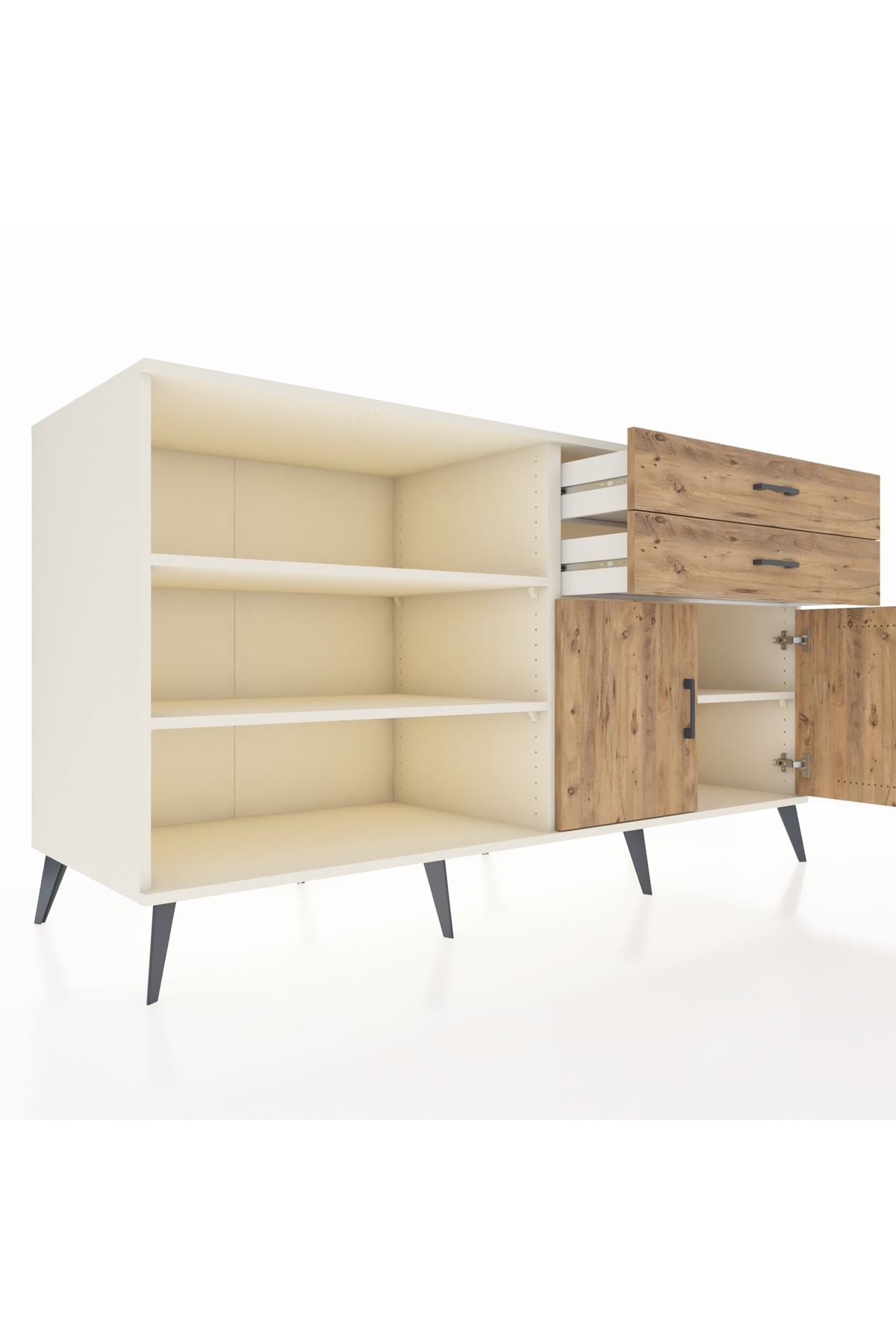 Kronos Konsol 3 Raflı 2 Çekmeceli 2 Kapaklı 176x59x99 Aytaşı-Çam