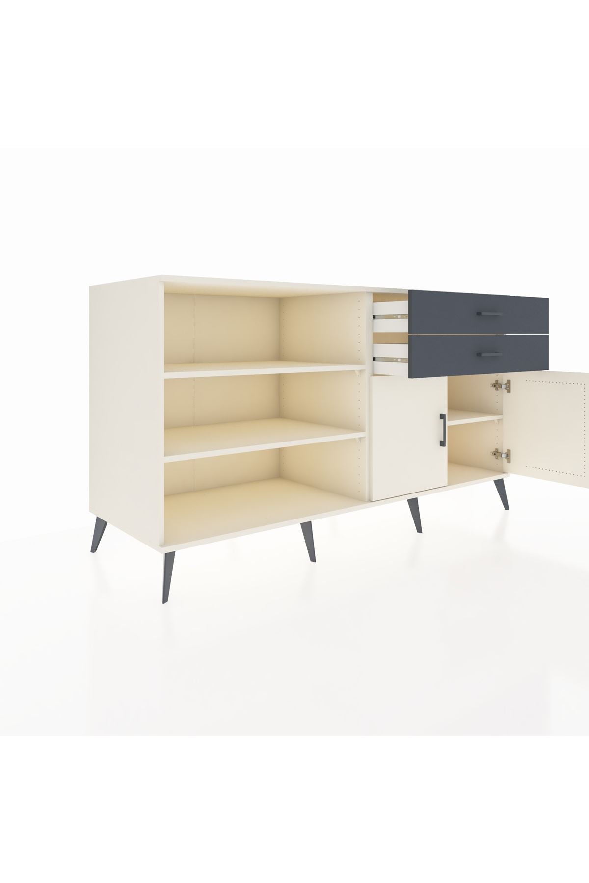 Kronos Konsol 3 Raflı 2 Çekmeceli 2 Kapaklı 176x59x99 Aytaşı-Aytaşı/Antrasit