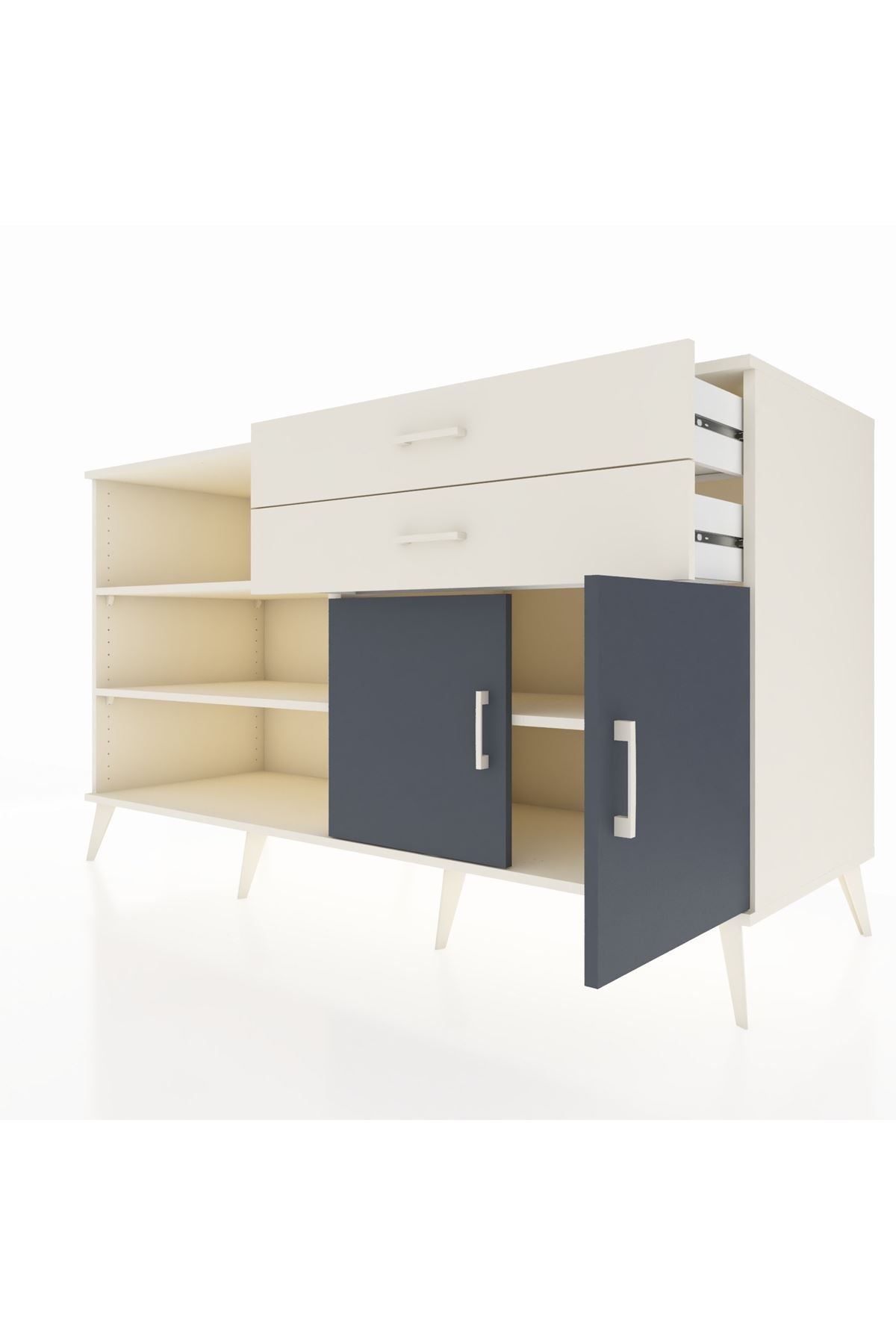 Kronos Konsol 3 Raflı 2 Çekmeceli 2 Kapaklı 176x59x99 Aytaşı-Antrasit/Aytaşı