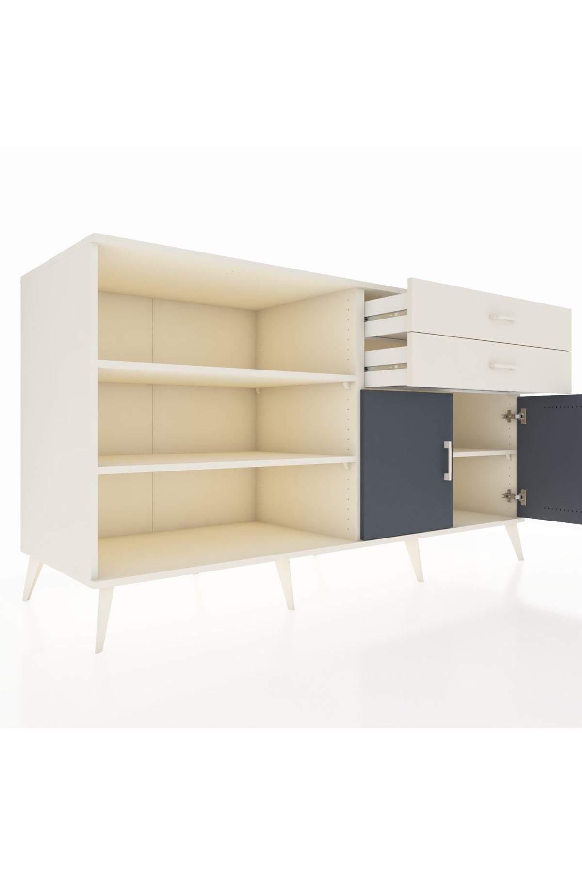 Kronos Konsol 3 Raflı 2 Çekmeceli 2 Kapaklı 176x59x99 Aytaşı-Antrasit/Aytaşı