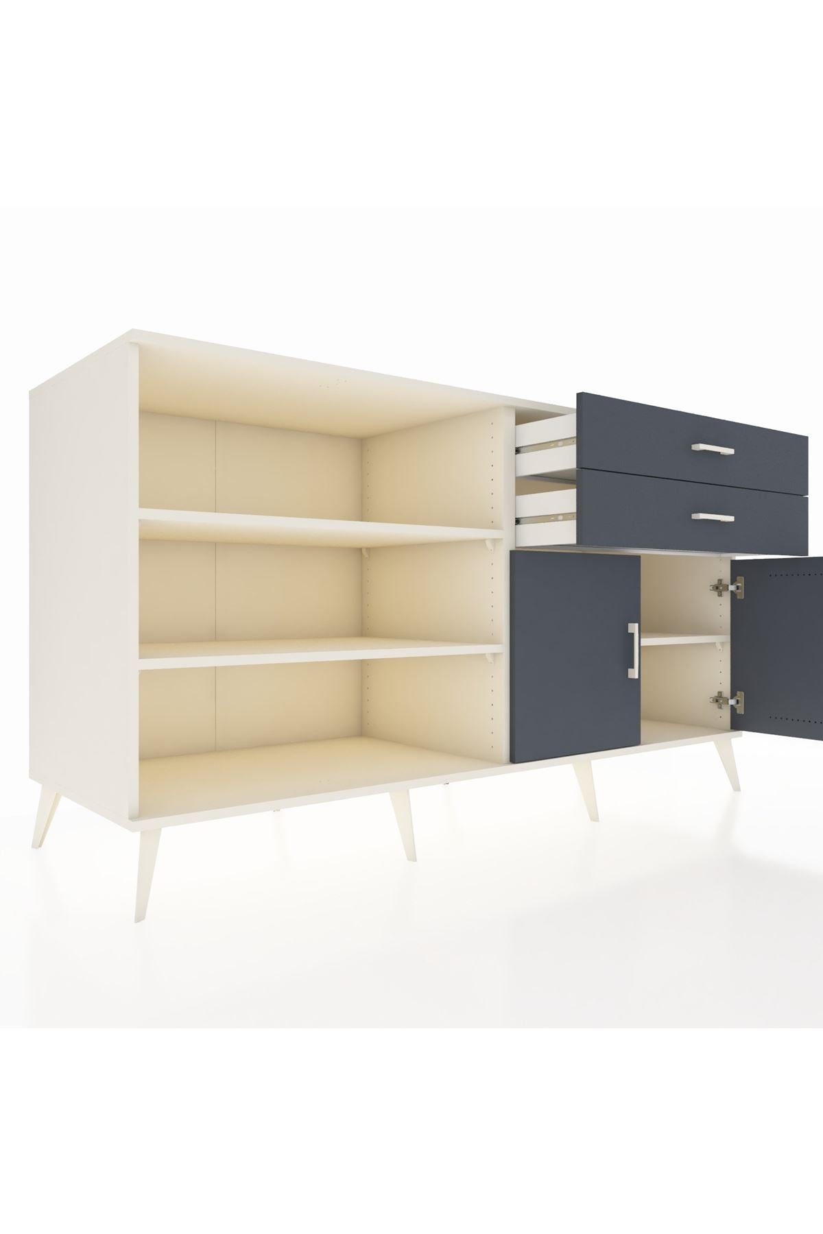 Kronos Konsol 3 Raflı 2 Çekmeceli 2 Kapaklı 176x59x99 Aytaşı-Antrasit