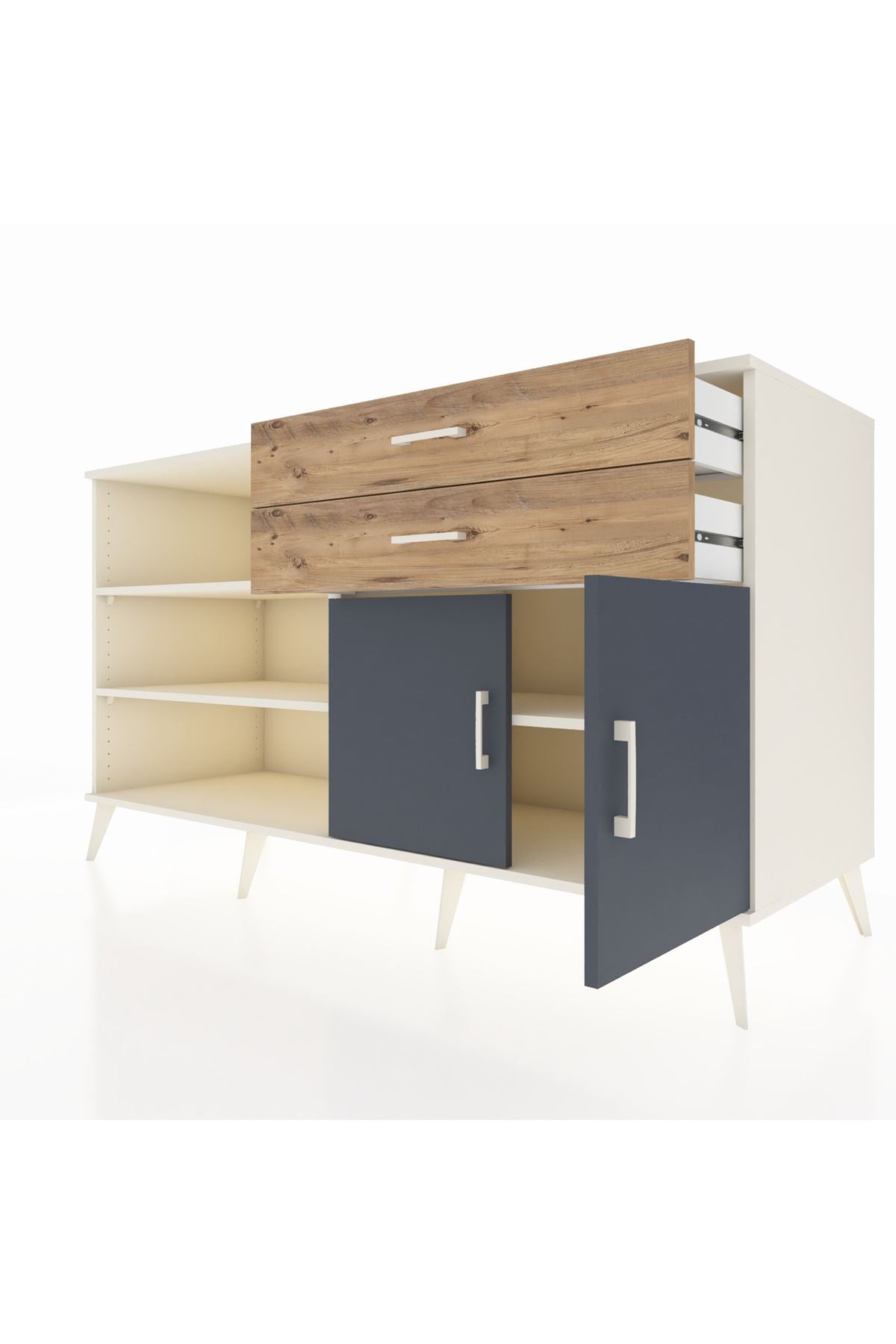 Kronos Konsol 3 Raflı 2 Çekmeceli 2 Kapaklı 176x59x99 Aytaşı-Antrasit/Çam