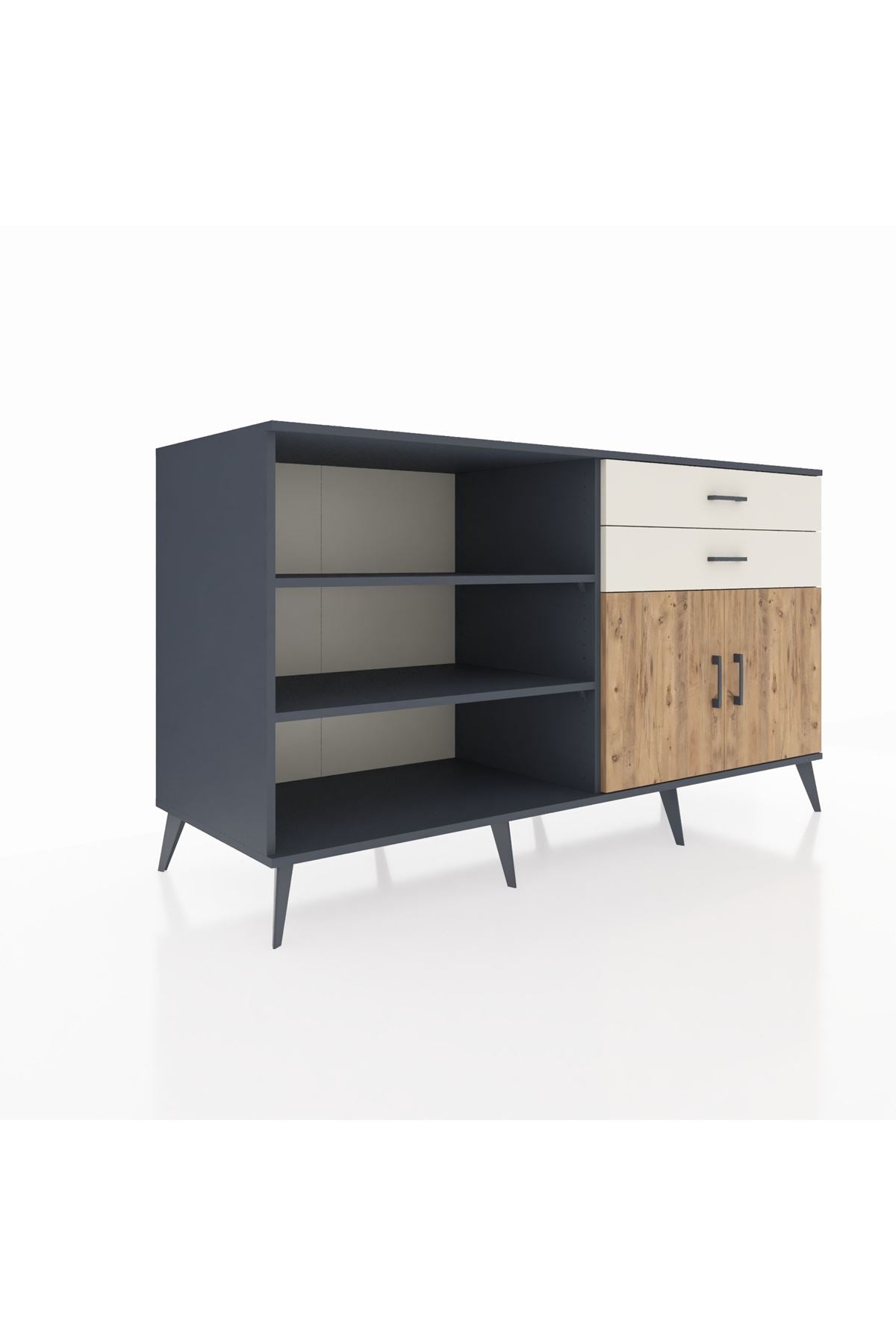 Kronos Konsol 3 Raflı 2 Çekmeceli 2 Kapaklı 176x59x99 Antrasit-Çam/Aytaşı