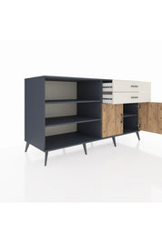 Kronos Konsol 3 Raflı 2 Çekmeceli 2 Kapaklı 176x59x99 Antrasit-Çam/Aytaşı