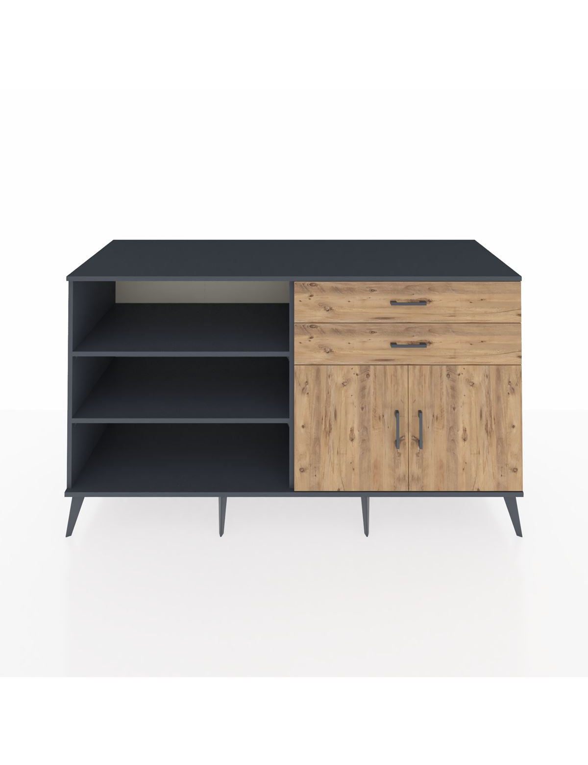 Kronos Konsol 3 Raflı 2 Çekmeceli 2 Kapaklı 176x59x99 Antrasit-Çam