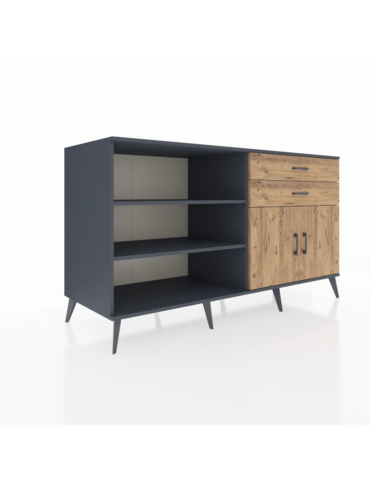 Kronos Konsol 3 Raflı 2 Çekmeceli 2 Kapaklı 176x59x99 Antrasit-Çam