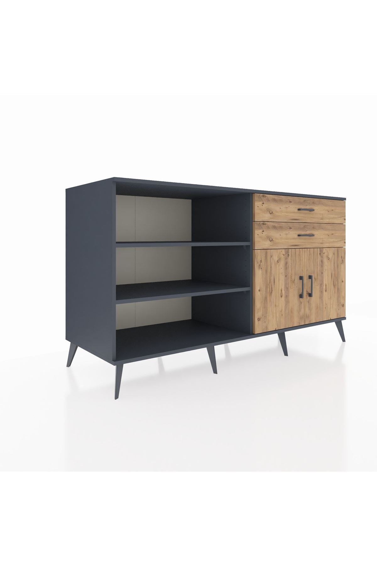 Kronos Konsol 3 Raflı 2 Çekmeceli 2 Kapaklı 176x59x99 Antrasit-Çam