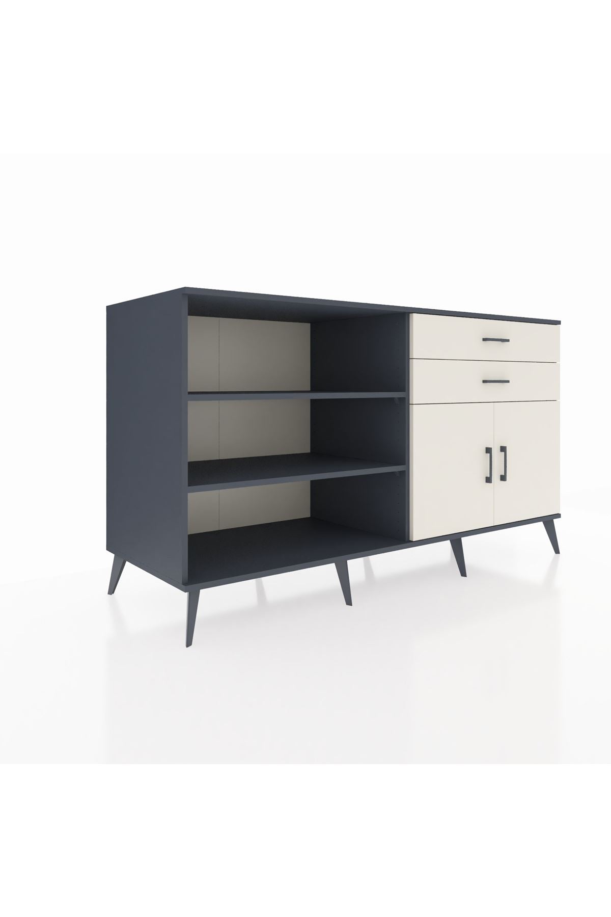 Kronos Konsol 3 Raflı 2 Çekmeceli 2 Kapaklı 176x59x99 Antrasit-Aytaşı