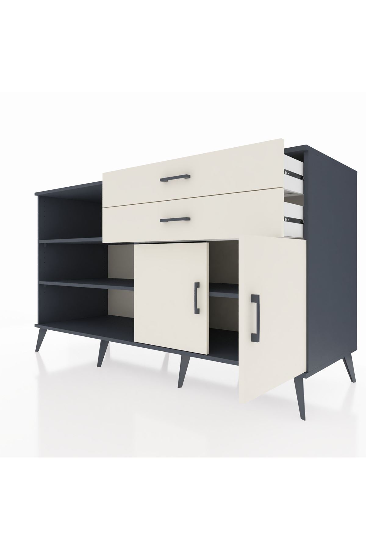 Kronos Konsol 3 Raflı 2 Çekmeceli 2 Kapaklı 176x59x99 Antrasit-Aytaşı