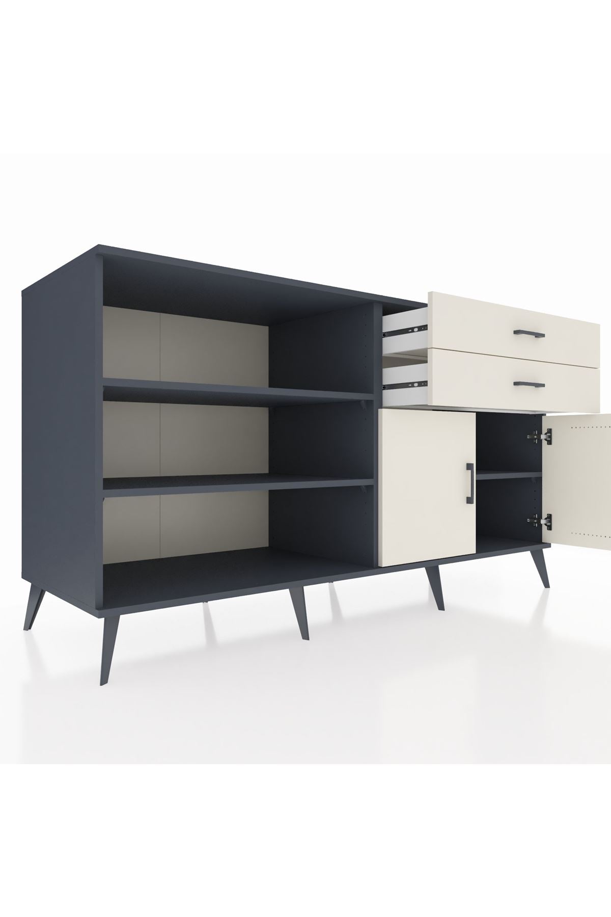 Kronos Konsol 3 Raflı 2 Çekmeceli 2 Kapaklı 176x59x99 Antrasit-Aytaşı