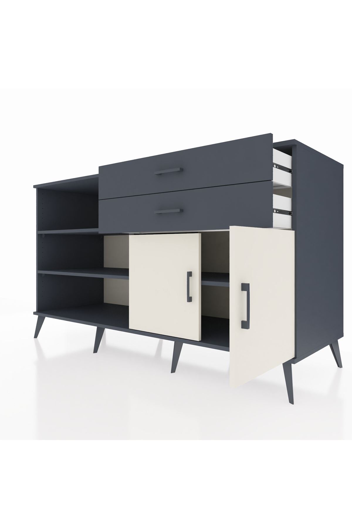 Kronos Konsol 3 Raflı 2 Çekmeceli 2 Kapaklı 176x59x99 Antrasit-Aytaşı/Antrasit