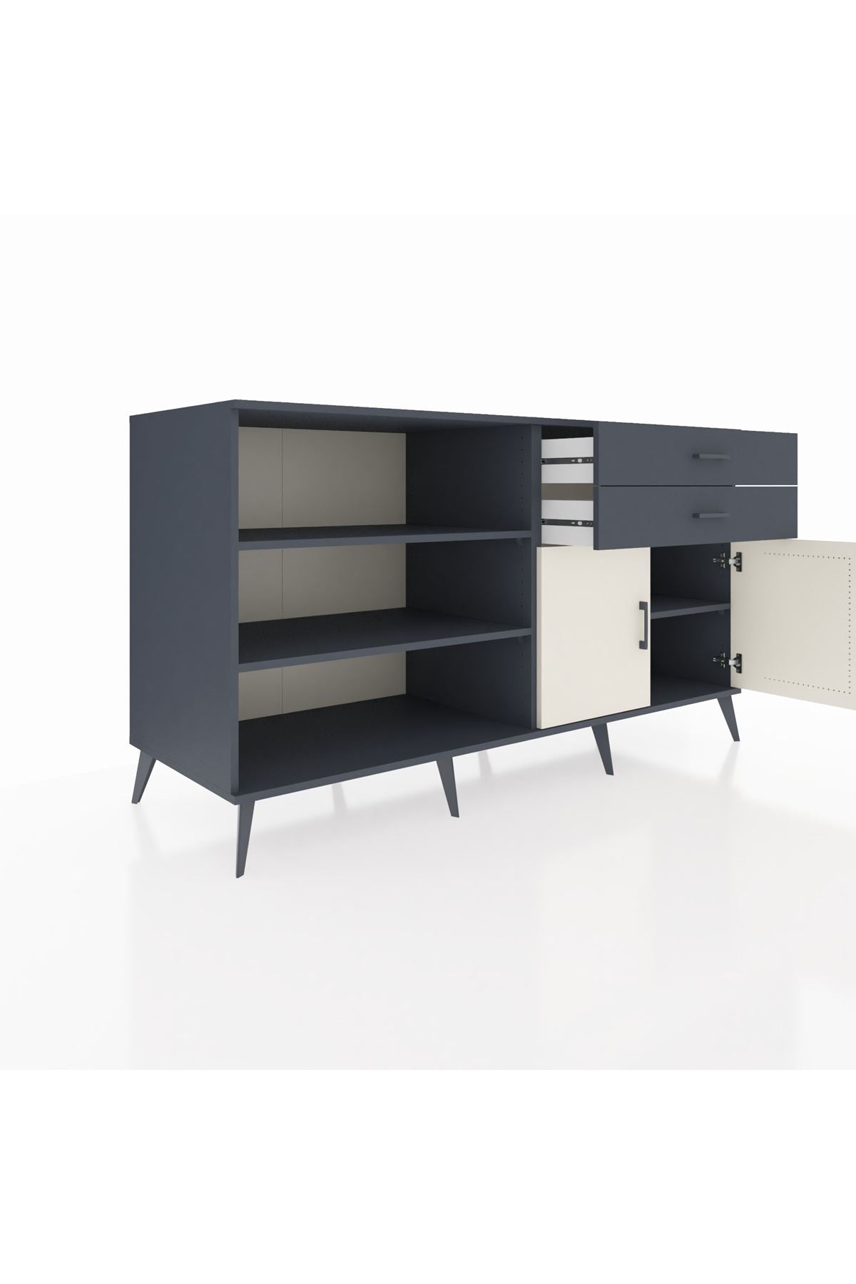 Kronos Konsol 3 Raflı 2 Çekmeceli 2 Kapaklı 176x59x99 Antrasit-Aytaşı/Antrasit