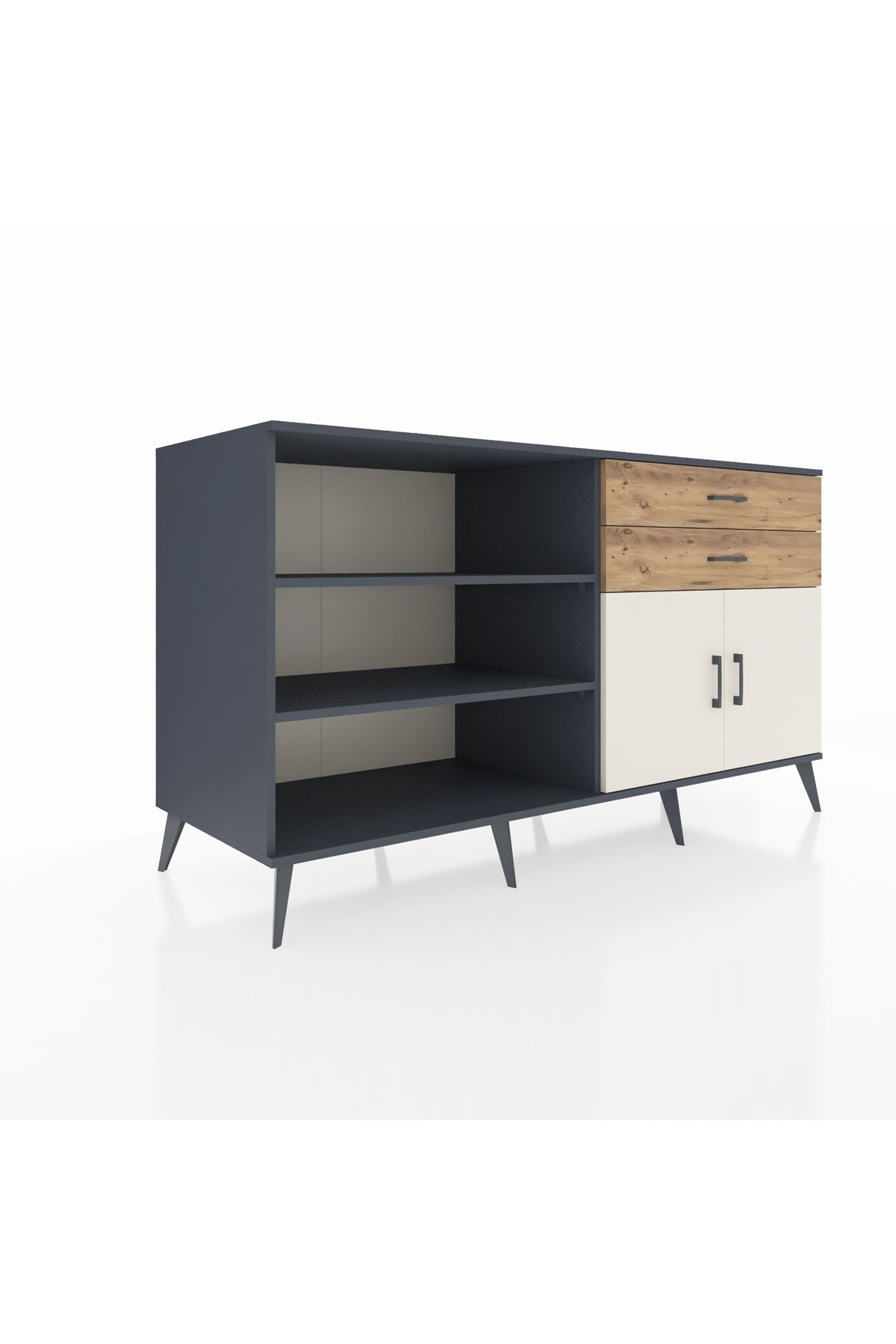 Kronos Konsol 3 Raflı 2 Çekmeceli 2 Kapaklı 176x59x99 Antrasit-Aytaşı/Çam