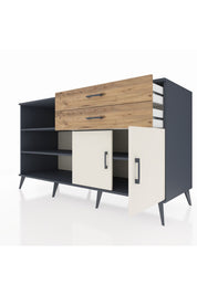 Kronos Konsol 3 Raflı 2 Çekmeceli 2 Kapaklı 176x59x99 Antrasit-Aytaşı/Çam