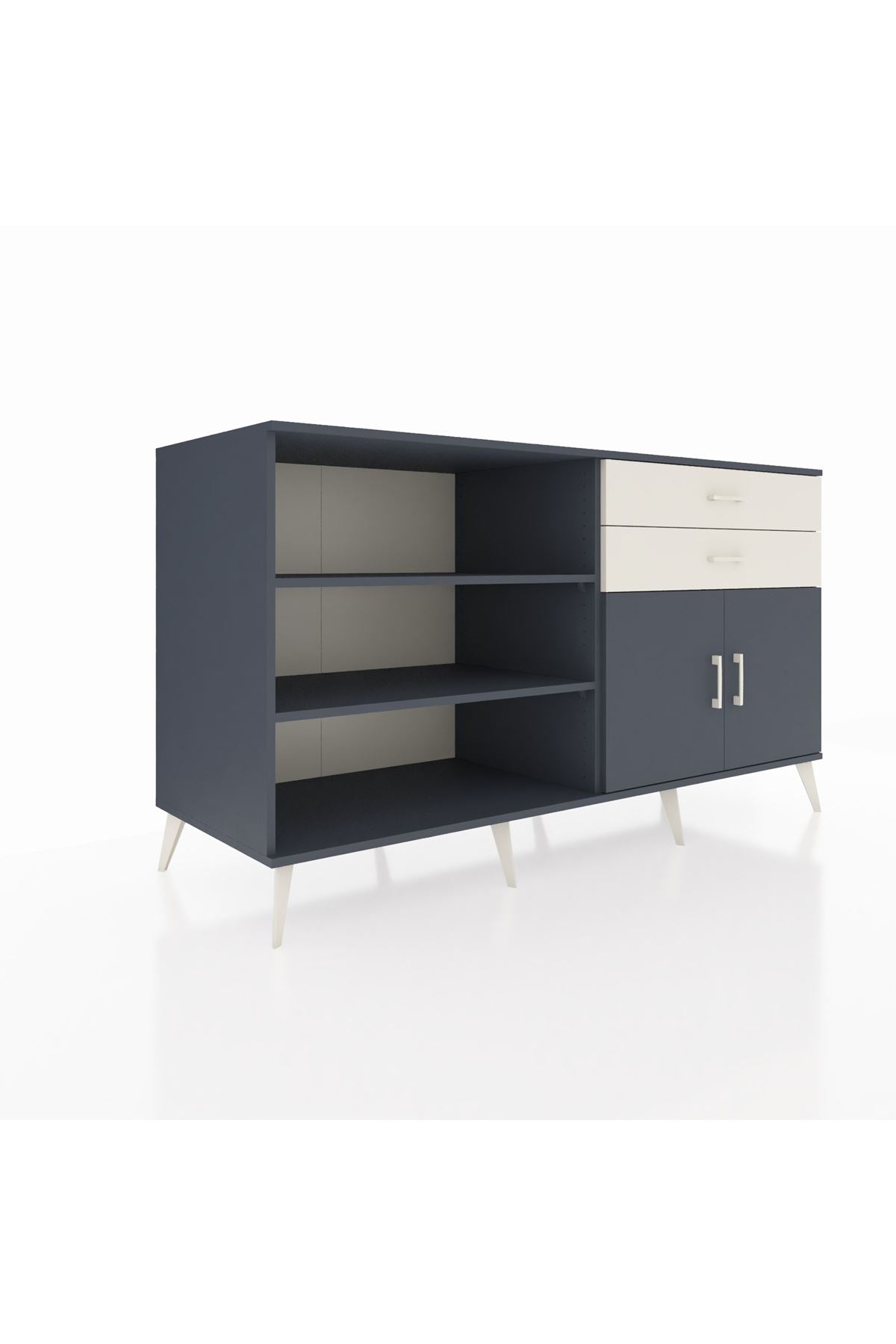 Kronos Konsol 3 Raflı 2 Çekmeceli 2 Kapaklı 176x59x99 Antrasit-Antrasit/Aytaşı