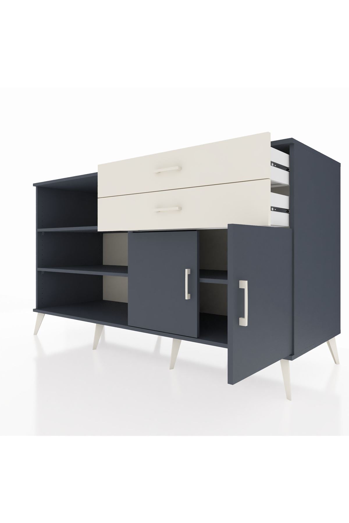 Kronos Konsol 3 Raflı 2 Çekmeceli 2 Kapaklı 176x59x99 Antrasit-Antrasit/Aytaşı