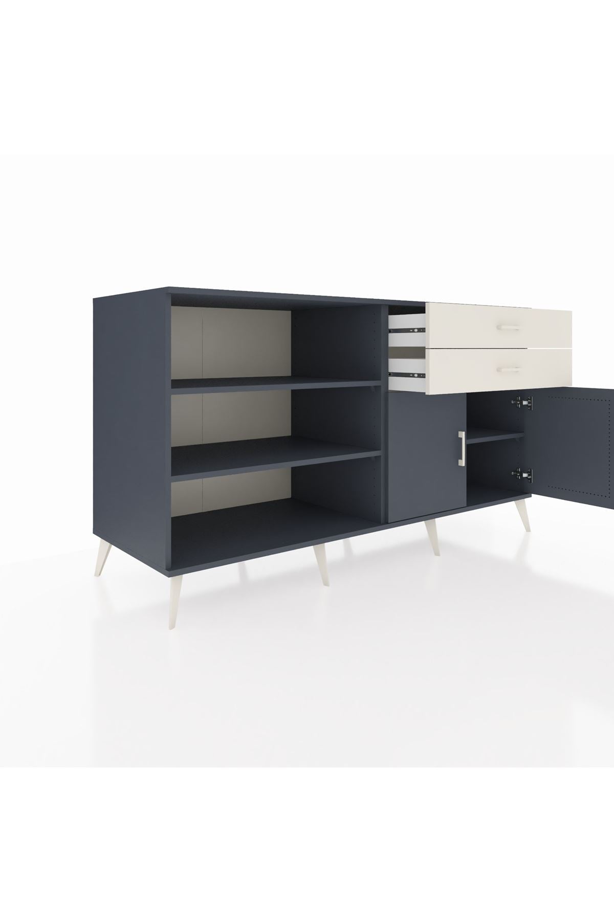 Kronos Konsol 3 Raflı 2 Çekmeceli 2 Kapaklı 176x59x99 Antrasit-Antrasit/Aytaşı