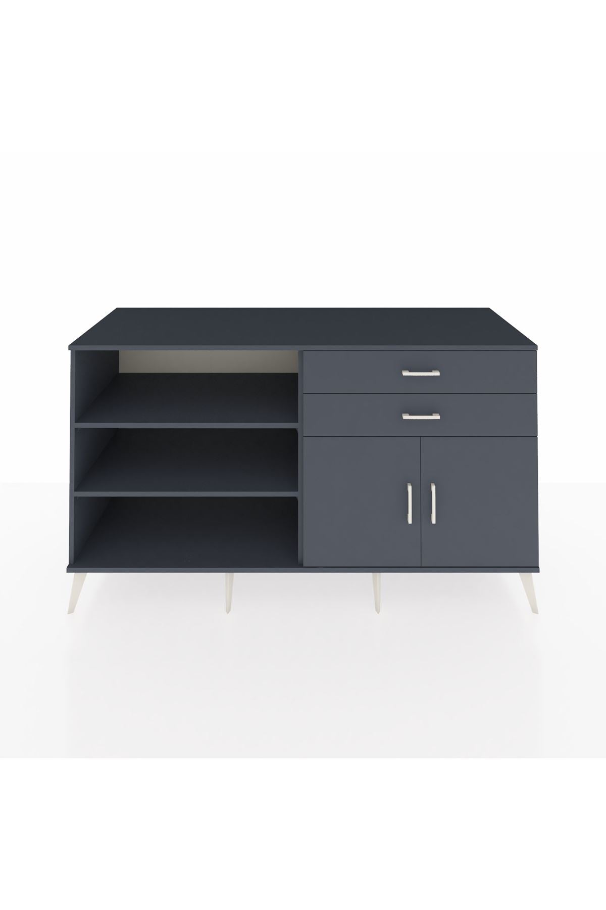 Kronos Konsol 3 Raflı 2 Çekmeceli 2 Kapaklı 176x59x99 Antrasit-Antrasit