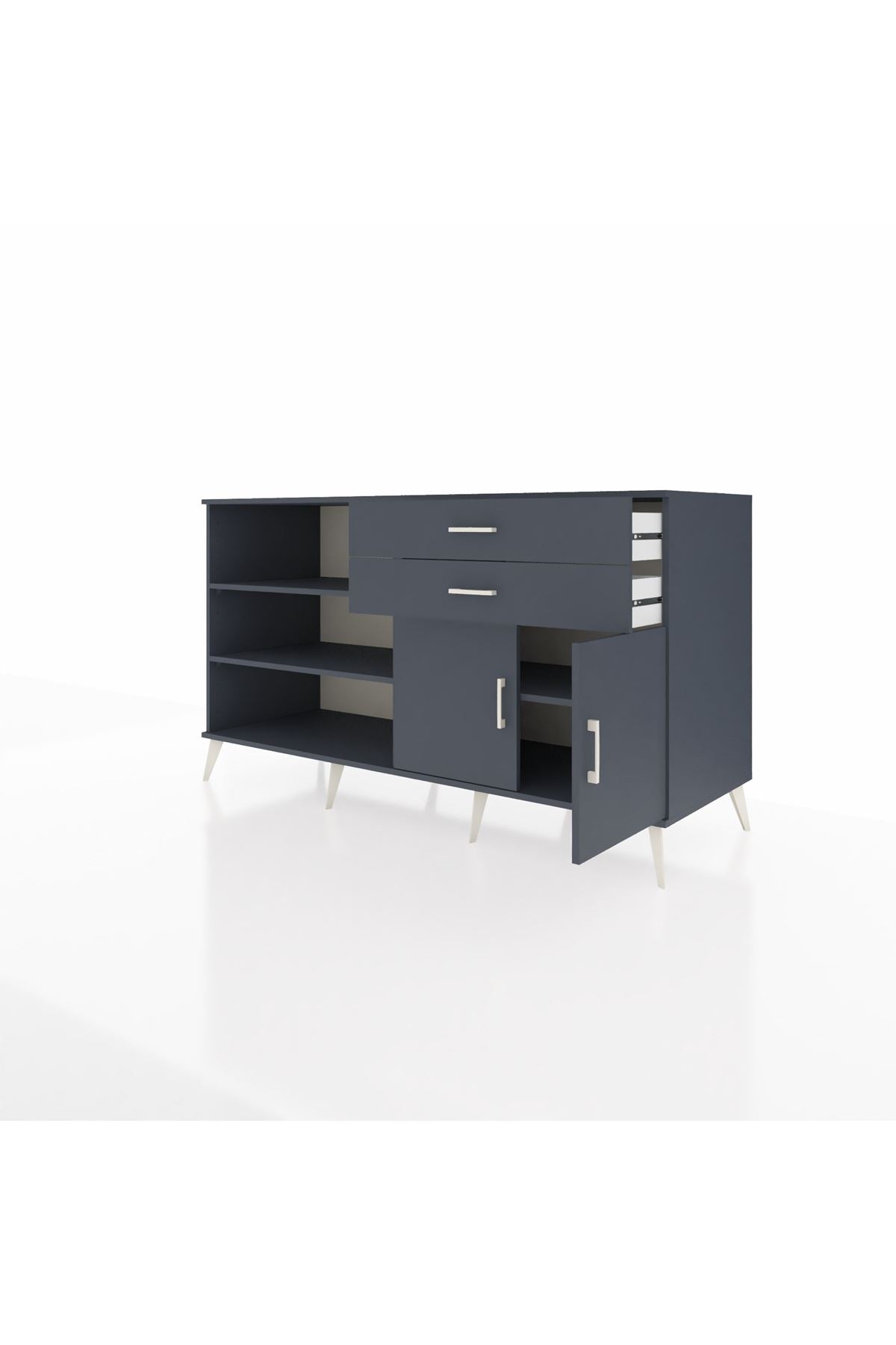 Kronos Konsol 3 Raflı 2 Çekmeceli 2 Kapaklı 176x59x99 Antrasit-Antrasit