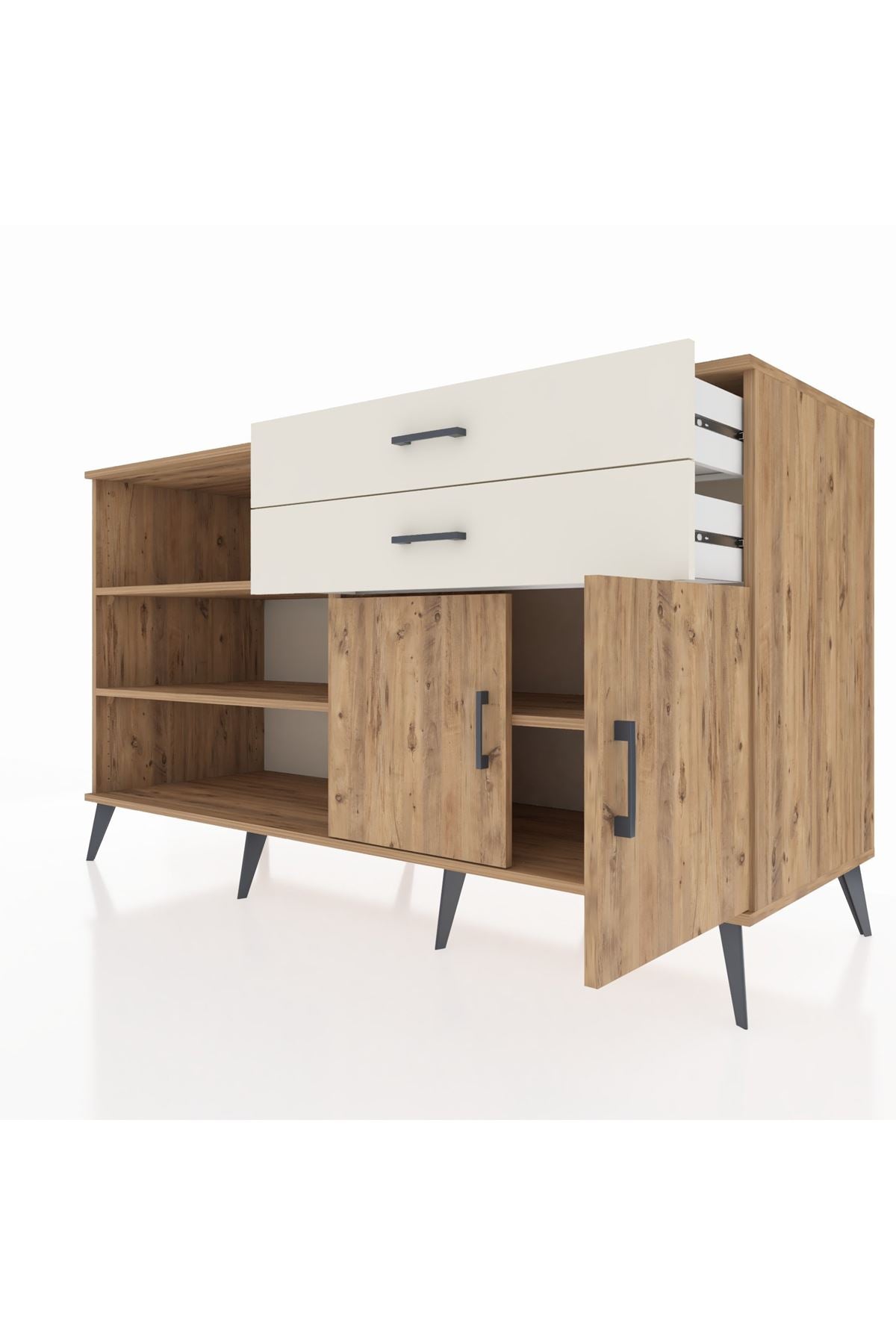 Kronos Konsol 3 Raflı 2 Çekmeceli 2 Kapaklı 176x59x99 Çam-Çam/Aytaşı