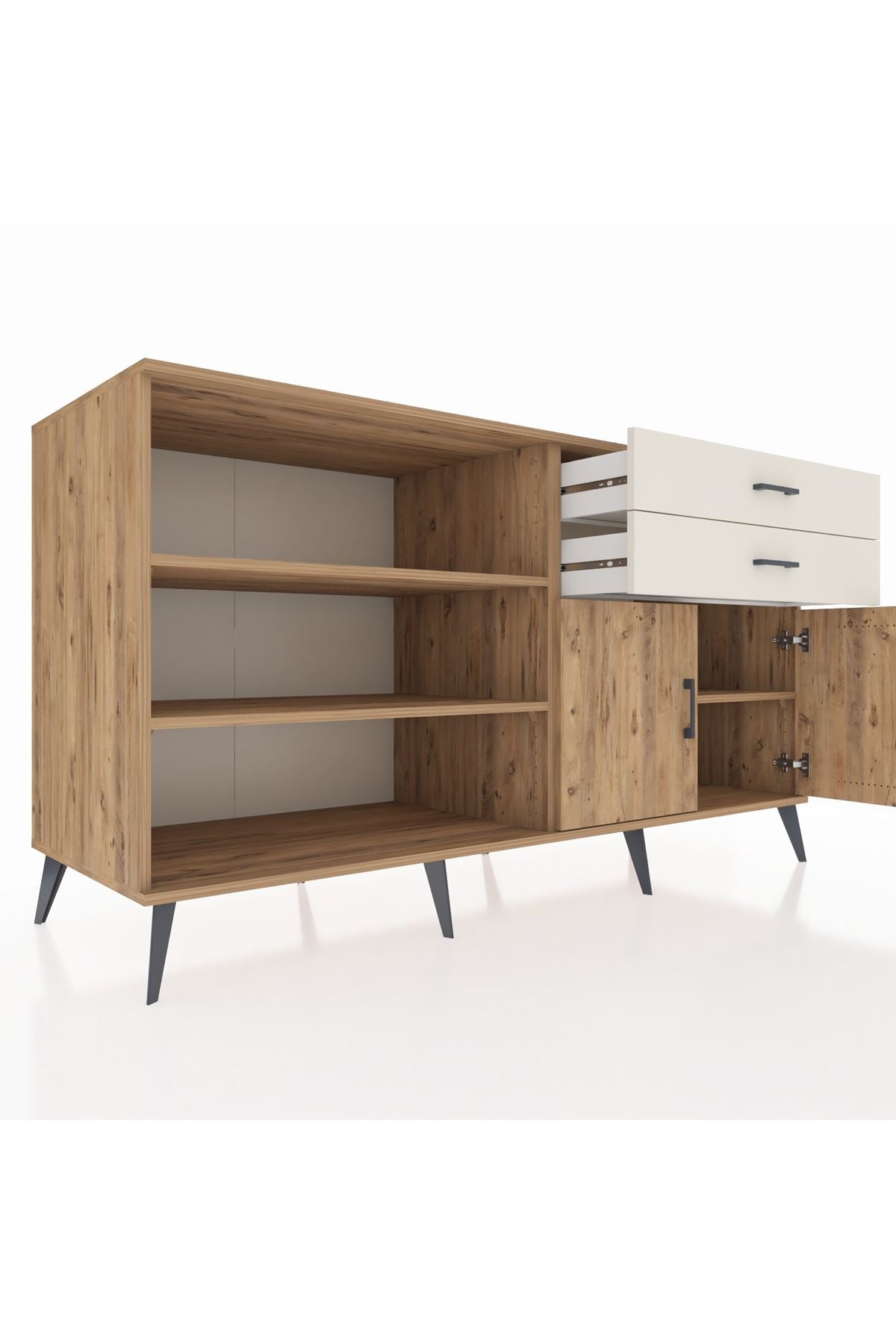 Kronos Konsol 3 Raflı 2 Çekmeceli 2 Kapaklı 176x59x99 Çam-Çam/Aytaşı