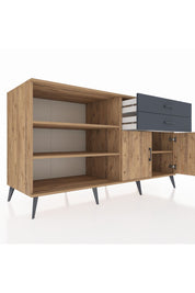 Kronos Konsol 3 Raflı 2 Çekmeceli 2 Kapaklı 176x59x99 Çam-Çam/Antrasit