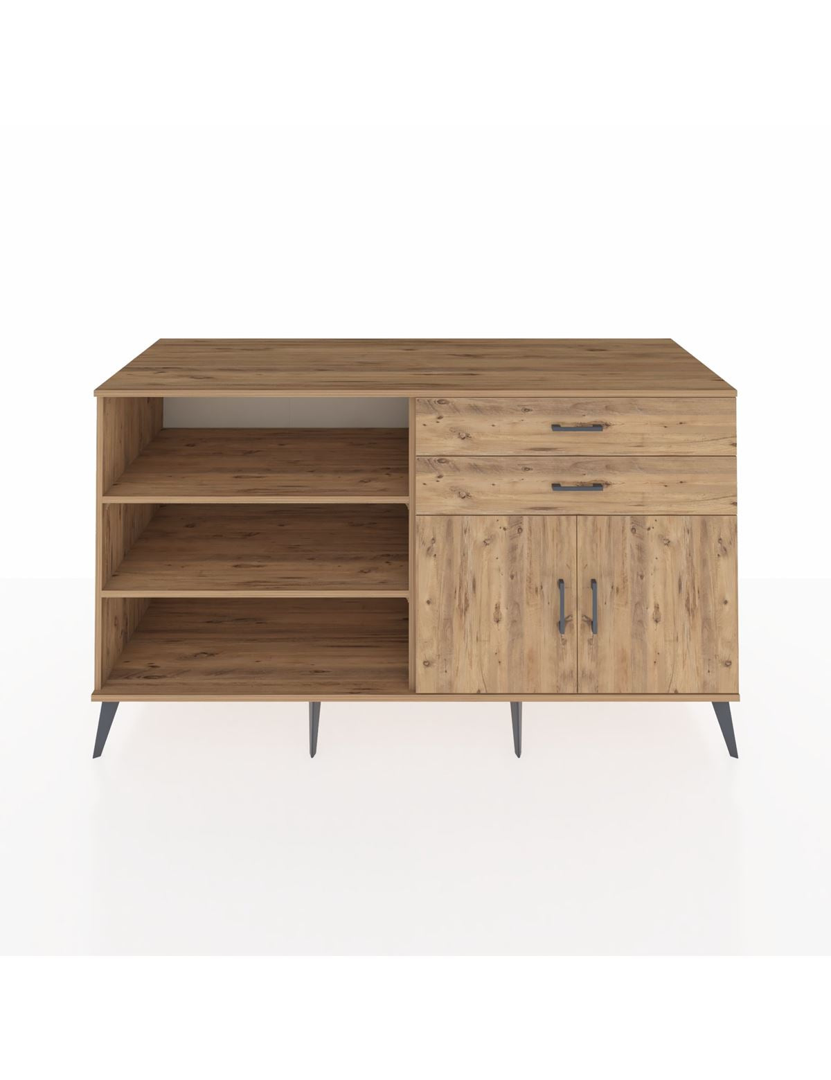 Kronos Konsol 3 Raflı 2 Çekmeceli 2 Kapaklı 176x59x99 Çam-Çam