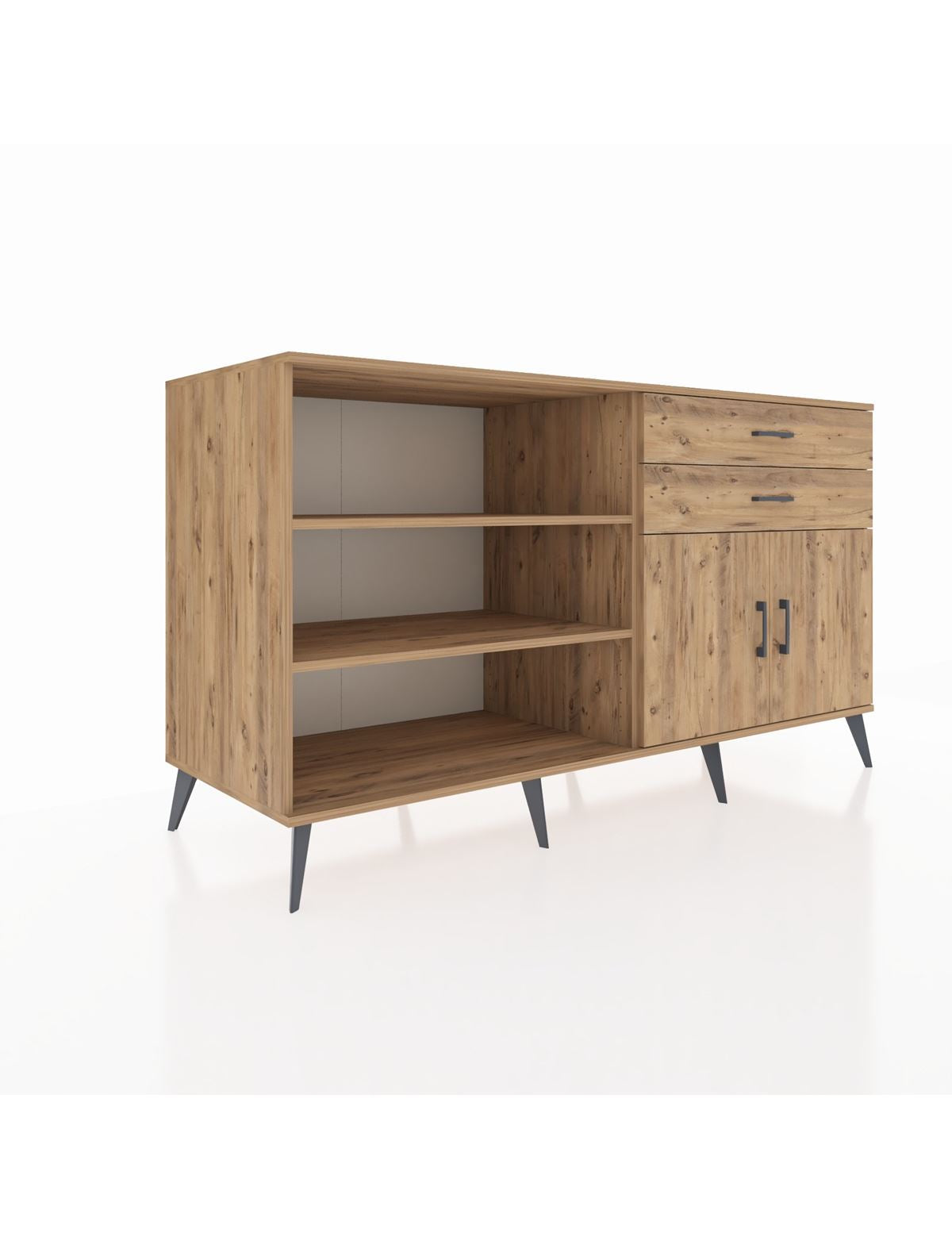 Kronos Konsol 3 Raflı 2 Çekmeceli 2 Kapaklı 176x59x99 Çam-Çam