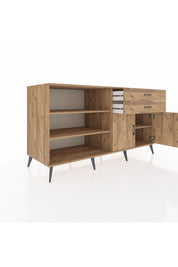 Kronos Konsol 3 Raflı 2 Çekmeceli 2 Kapaklı 176x59x99 Çam-Çam