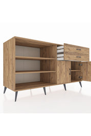 Kronos Konsol 3 Raflı 2 Çekmeceli 2 Kapaklı 176x59x99 Çam-Çam