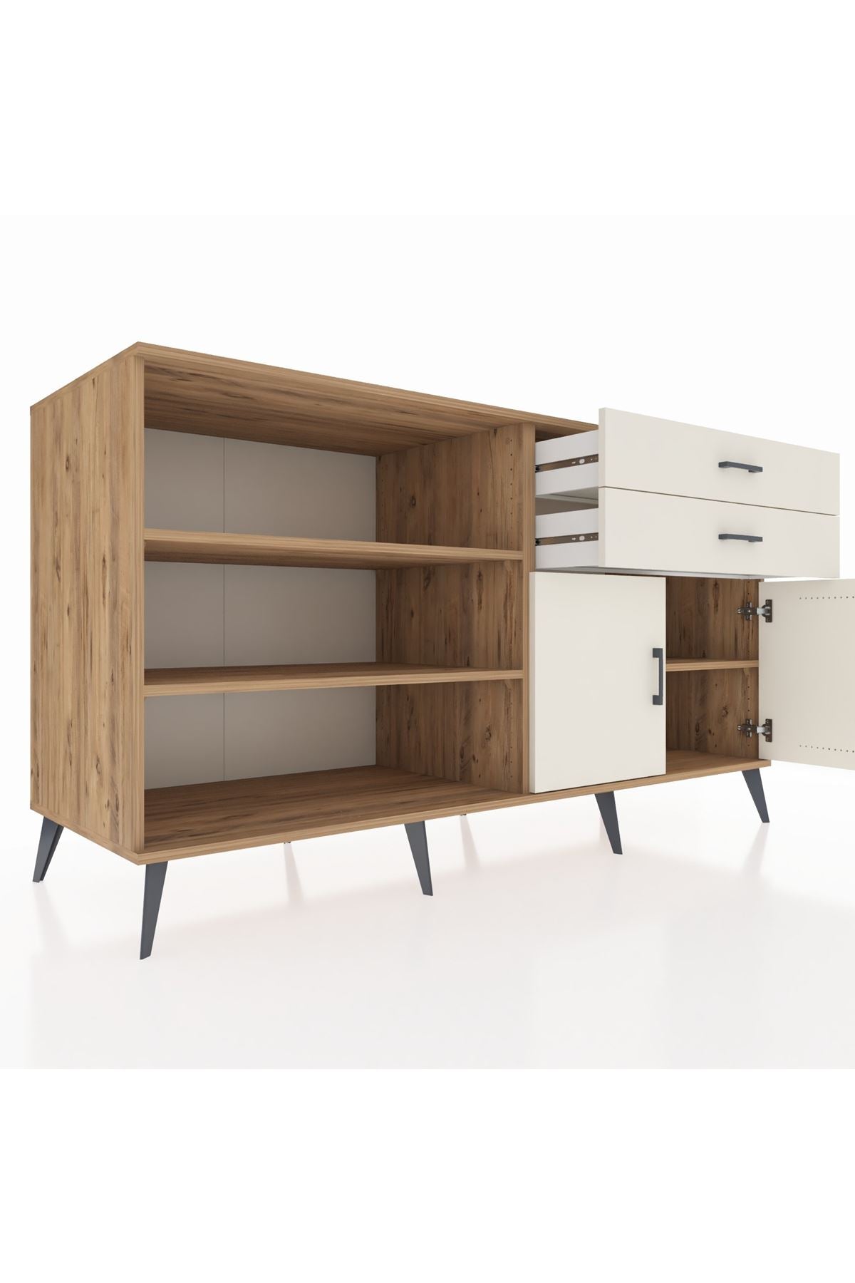 Kronos Konsol 3 Raflı 2 Çekmeceli 2 Kapaklı 176x59x99 Çam-Aytaşı