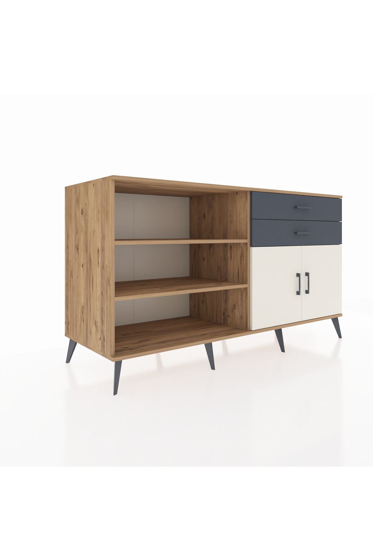 Kronos Konsol 3 Raflı 2 Çekmeceli 2 Kapaklı 176x59x99 Çam-Aytaşı/Antrasit