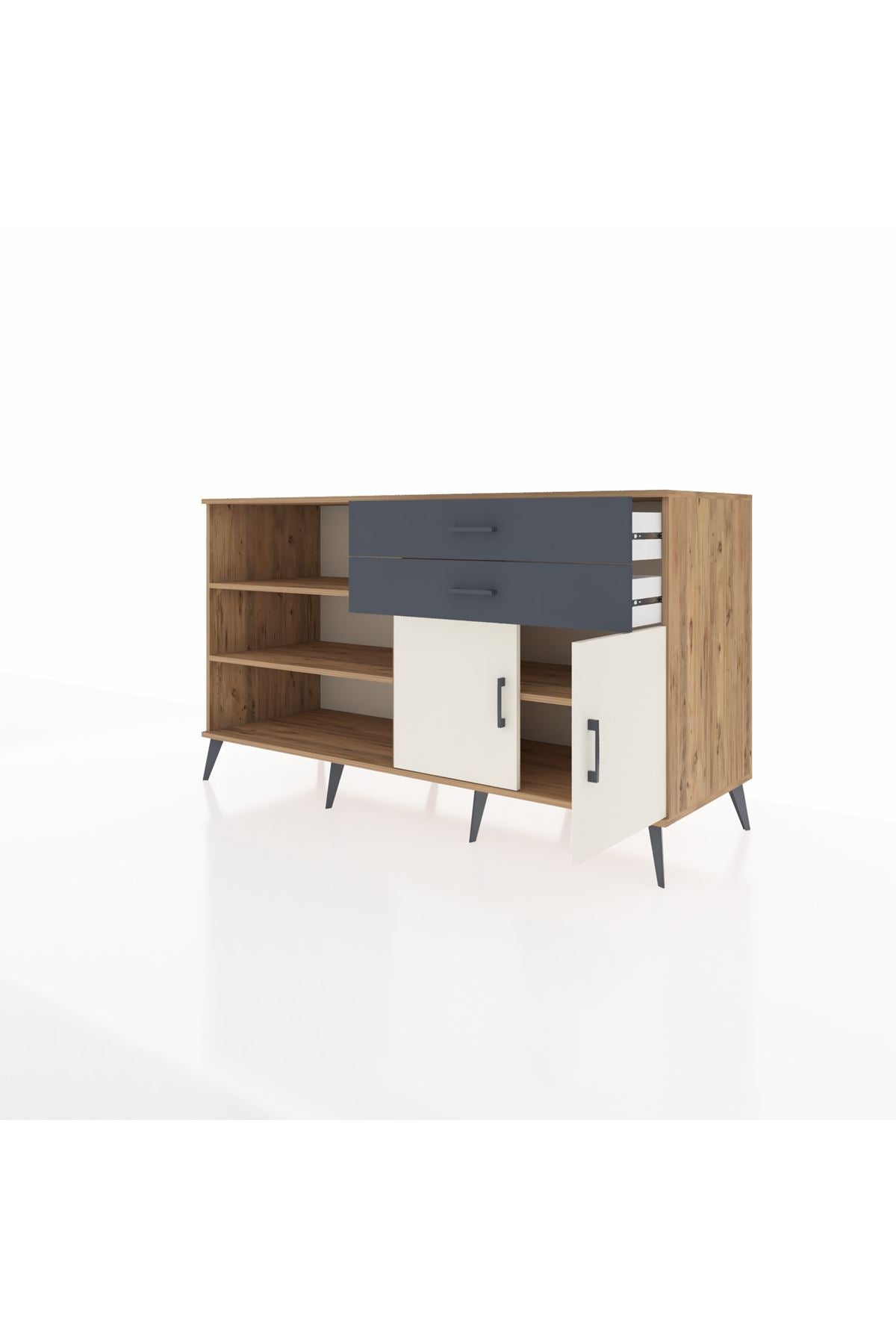 Kronos Konsol 3 Raflı 2 Çekmeceli 2 Kapaklı 176x59x99 Çam-Aytaşı/Antrasit