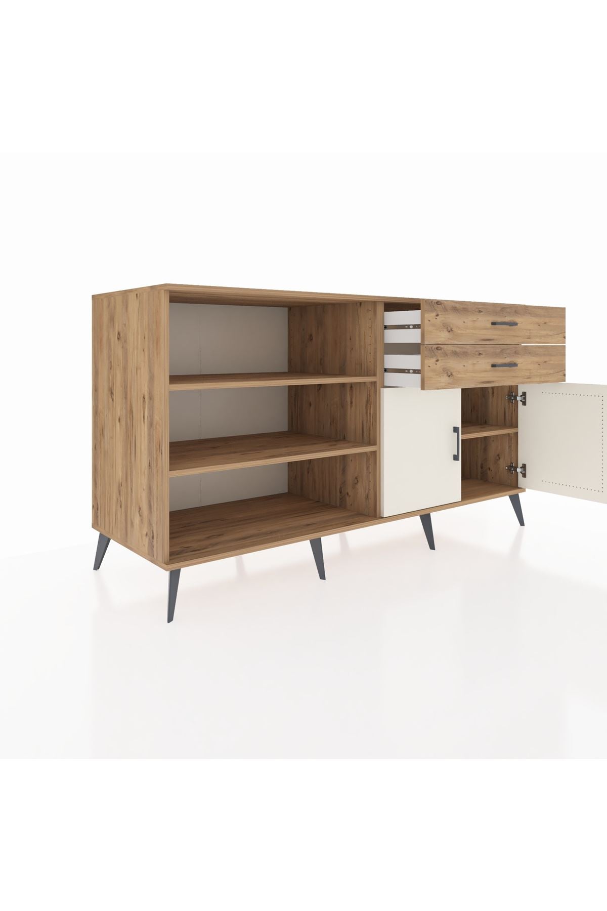 Kronos Konsol 3 Raflı 2 Çekmeceli 2 Kapaklı 176x59x99 Çam-Aytaşı/Çam