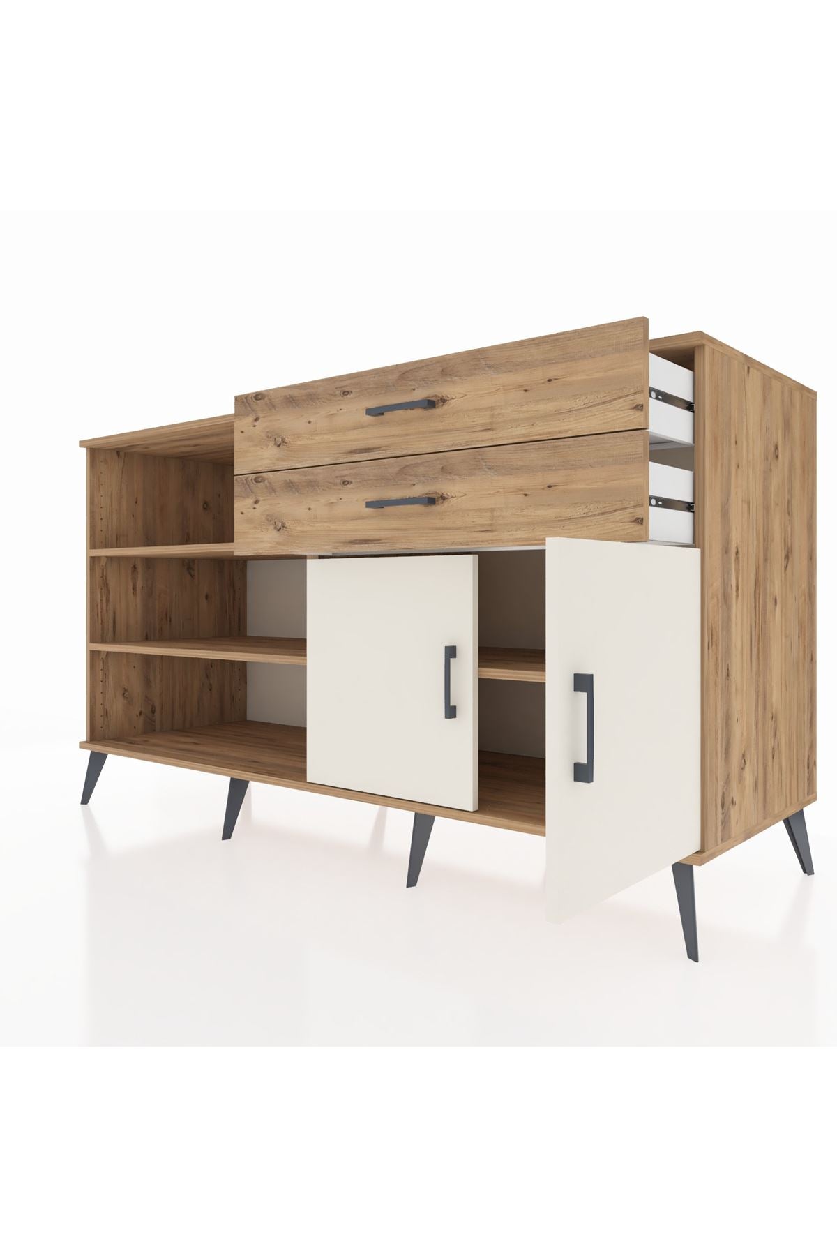 Kronos Konsol 3 Raflı 2 Çekmeceli 2 Kapaklı 176x59x99 Çam-Aytaşı/Çam